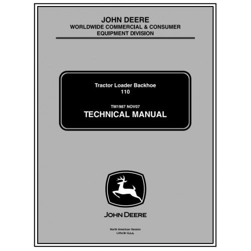 TM1987 John Deere 110 Backhoe Loader Tractor Pdf Diagnostic Technical Manual
