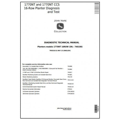 TM2018 John Deere 1770NT, 1770NT CCS 16-Row Planter Pdf Diagnostic Technical Manual