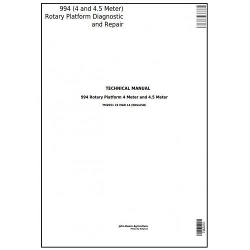 TM2051 John Deere 994 Hay & Forage Rotary Platform Pdf Technical Service Manual