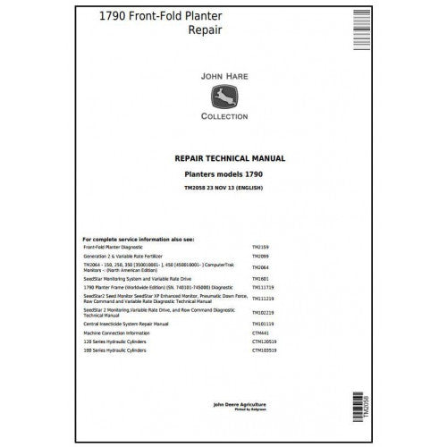 TM2058 John Deere 1790 Front-Fold Planter (SN.705101–740100) Pdf Technical Service Manual