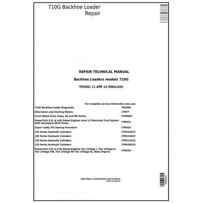 TM2061 John Deere 710G Backhoe Loader Pdf Repair Service Technical Manual