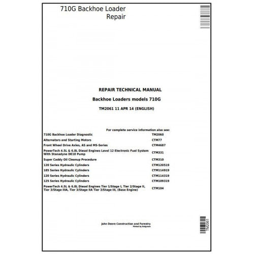 TM2061 John Deere 710G Backhoe Loader Pdf Repair Service Technical Manual