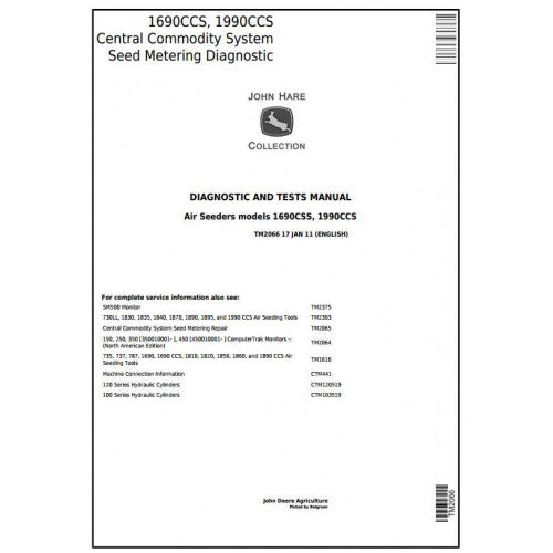 TM2066 John Deere 1690, 1890, 1990 Seed Metering Central Commodity System Pdf Diagnosis and Tests Service Manual