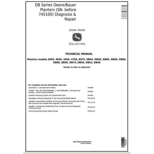 TM2091 John Deere / Bauer Planters (SN.-745100) Pdf Technical Service Manual