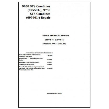 TM2101 John Deere 9650STS, 9750STS Combines Pdf Repair Service Technical Manual