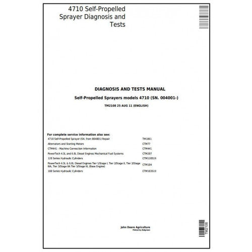 TM2108 John Deere 4710 Self-Propelled Sprayer Pdf Diagnosis and Tests Service Manual