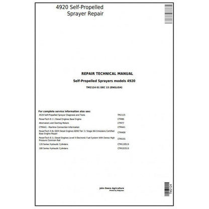 TM2124 John Deere 4920 Self-Propelled Sprayers Pdf Technical Service Manual