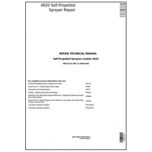 TM2124 John Deere 4920 Self-Propelled Sprayers Pdf Technical Service Manual