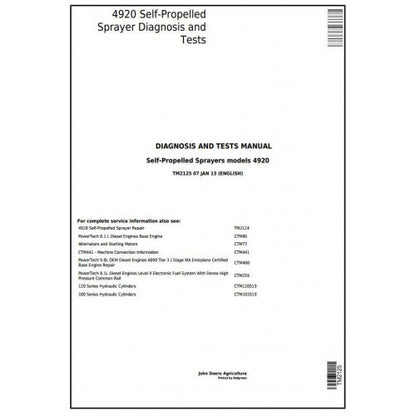 TM2125 John Deere 4920 Self-Propelled Sprayers Pdf Diagnosis and Tests Service Manual