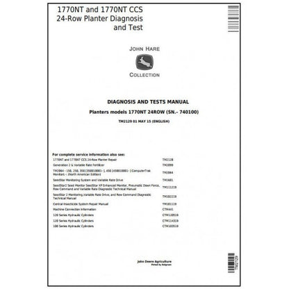 TM2129 John Deere 1770NT, 1770NT CCS 24-Row Planter Pdf Diagnosis and Tests Service Manual