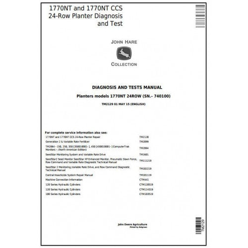TM2129 John Deere 1770NT, 1770NT CCS 24-Row Planter Pdf Diagnosis and Tests Service Manual