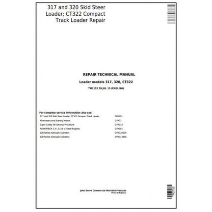 TM2152 John Deere 317 and 320 Skid Steer Loader; CT322 Compact Track Loader Pdf Repair Service Technical Manual