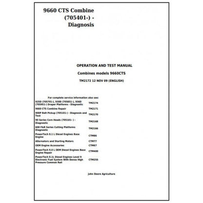 TM2172 John Deere 9660 CTS Combine Pdf Diagnostic, Operation and Test Service Manual