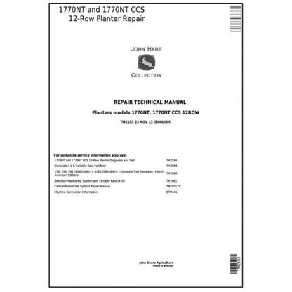 TM2183 John Deere 1770NT, 1770NT CCS 12-Row Planter Pdf Technical Service Manual