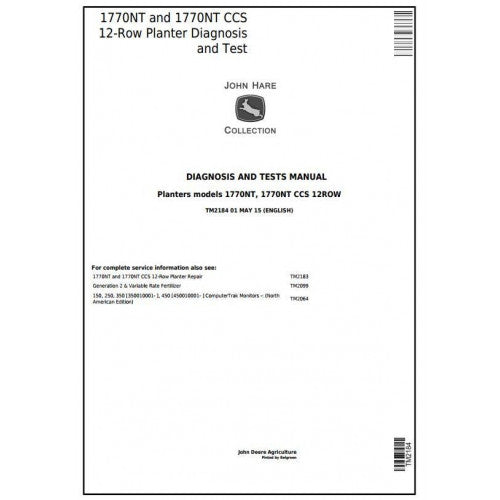 TM2184 John Deere 1770NT, 1770NT CCS 12-Row Planter Pdf Diagnosis and Tests Service Manual