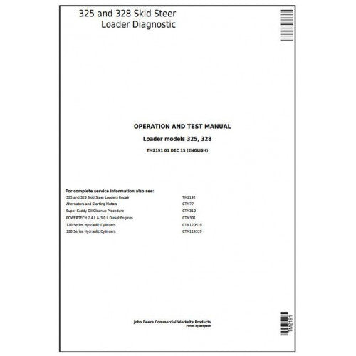 TM2191 John Deere 325, 328 Skid Steer Loader Pdf Diagnostic, Operation and Test Service Manual