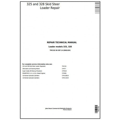 TM2192 John Deere 325 and 328 Skid Steer Loader Pdf Repair Service Technical Manual