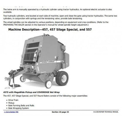 TM2203 John Deere 457s, 467s Silage Special; 447, 457, 467, 547, 557, 567 Round Balers Pdf Technical Service Manual 2