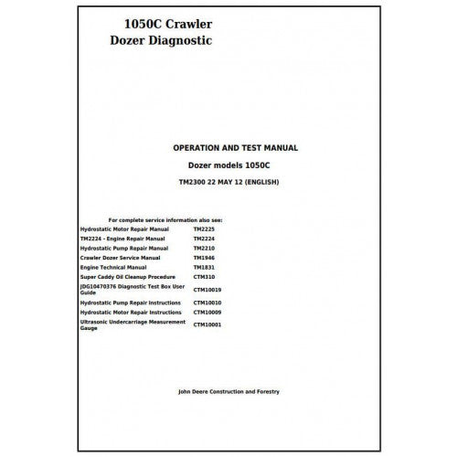 TM2300 John Deere 1050C Crawler Dozer Pdf Diagnostic, Operation and Test Service Manual