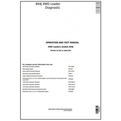 TM2306 John Deere 844J 4WD Loader Pdf Diagnostic, Operation and Test Service Manual