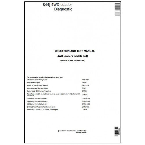 TM2306 John Deere 844J 4WD Loader Pdf Diagnostic, Operation and Test Service Manual