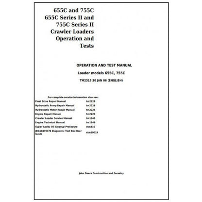 TM2313 John Deere 655C, 755C Series II Crawler Loaders Pdf Diagnostic, Operation and Test Service Manual