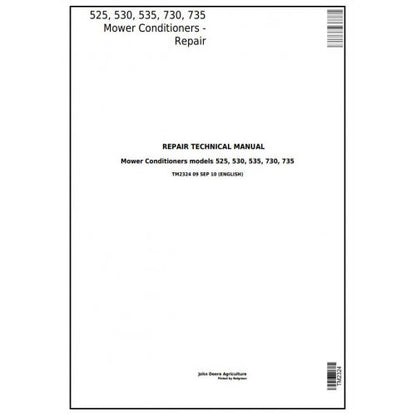 TM2324 John Deere 525, 530, 535, 730, 735 Mower Conditioners Pdf Technical Service Manual