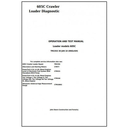 TM2353 John Deere 605C Crawler Loader Pdf Diagnostic, Operation and Test Service Manual