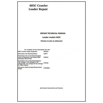 TM2354 John Deere 605C Crawler Loader Pdf Repair Service Technical Manual