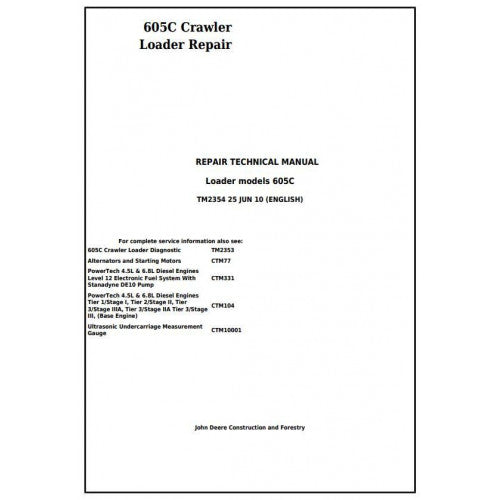 TM2354 John Deere 605C Crawler Loader Pdf Repair Service Technical Manual