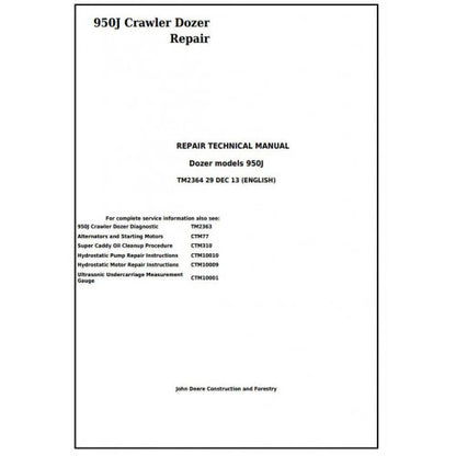 TM2364 John Deere 950J Crawler Dozer Pdf Repair Service Technical Manual