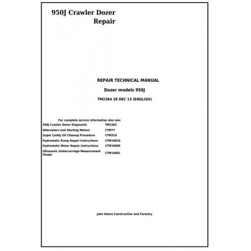 TM2364 John Deere 950J Crawler Dozer Pdf Repair Service Technical Manual