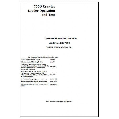 TM2366 John Deere 755D Crawler Loader Pdf Diagnostic, Operation and Test Service Manual