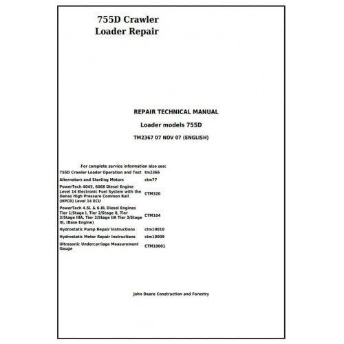 TM2367 John Deere 755D Crawler Loader Pdf Repair Service Technical Manual