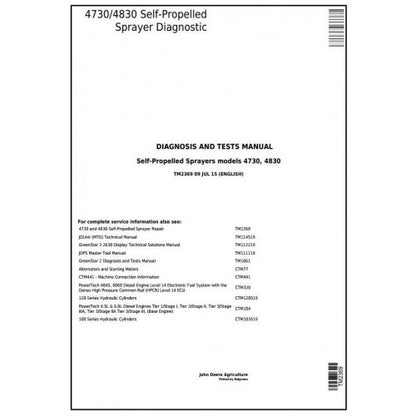 TM2369 John Deere 4730, 4830 Self-Propelled Sprayers Pdf Diagnosis and Tests Service Manual