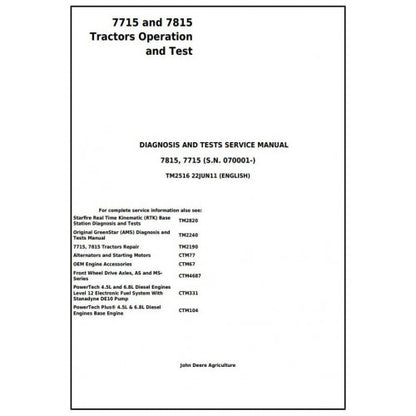 TM2516 John Deere 7715, 7815 Tractor Pdf Diagnostic, Operation and Test Service Manual