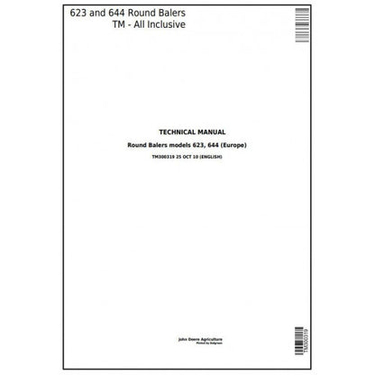 TM300319 John Deere 623, 644 Hay and Forage Round Balers All Inclusive Pdf Technical Service Manual