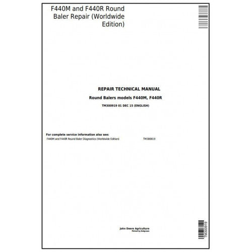 TM300919 John Deere F440M, F440R Hay and Forage Round Baler Pdf Technical Service Manual