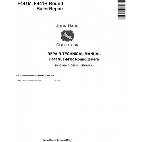 TM301619 John Deere F441M, F441R Round Balers Pdf Technical Service Manual