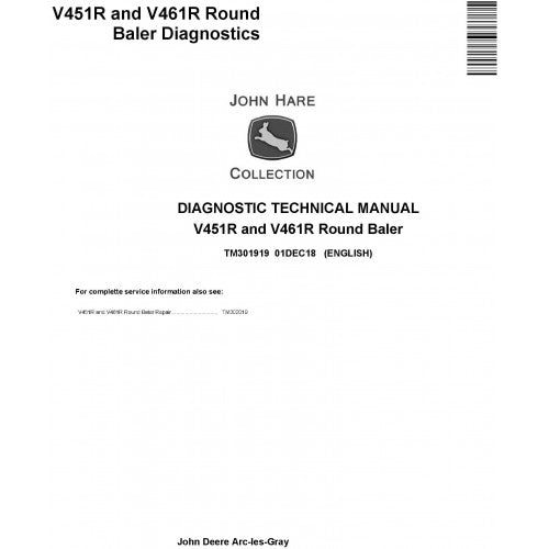 TM301919 John Deere V451R and V461R Round Baler Pdf Diagnostic Technical Manual