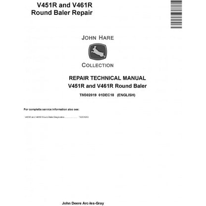 TM302019 John Deere V451R and V461R Round Baler Pdf Technical Service Manual