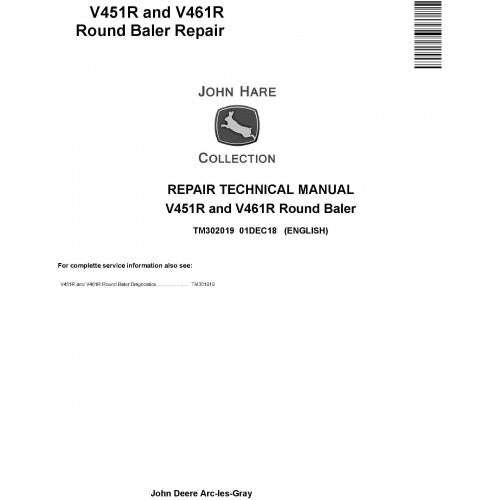 TM302019 John Deere V451R and V461R Round Baler Pdf Technical Service Manual