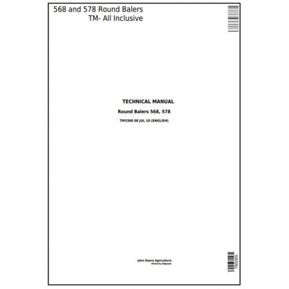 TM3300 John Deere 568 and 578 Hay and Forage Round Balers Pdf Technical Service Manual