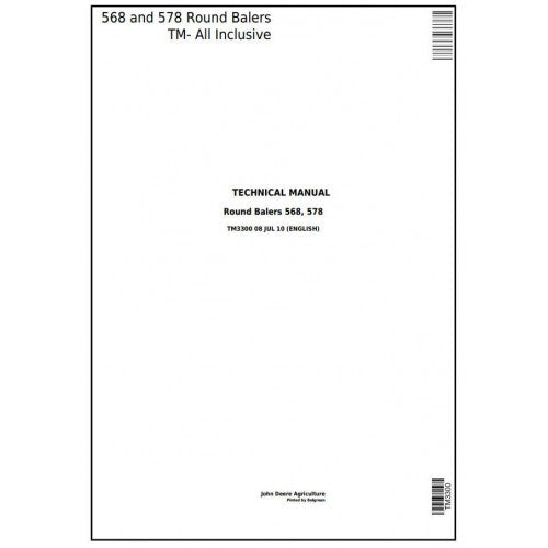 TM3300 John Deere 568 and 578 Hay and Forage Round Balers Pdf Technical Service Manual