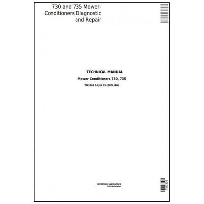 TM3308 John Deere 730, 735 Hay and Forage Mower-Conditioner Pdf Technical Service Manual