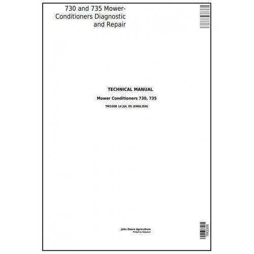 TM3308 John Deere 730, 735 Hay and Forage Mower-Conditioner Pdf Technical Service Manual