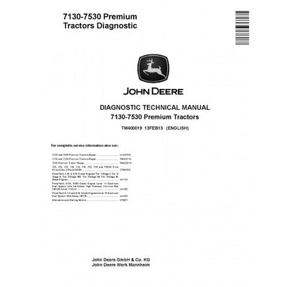 TM400019 John Deere 7130, 7230, 7330, 7430 and 7530 Premium Tractor Pdf Diagnostic Technical Manual