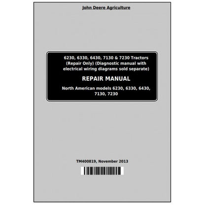 TM400819 John Deere 6230, 6330, 6430, 6530, 6630, 7130, 7230 Tractor Pdf Repair Technical Manual