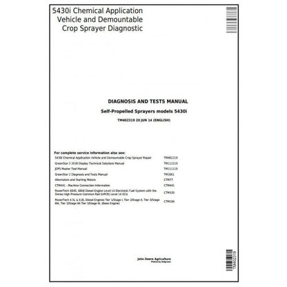 TM402319 John Deere 5430i Demountable Self-Propelled Crop Sprayer Pdf Diagnosis and Tests Service Manual