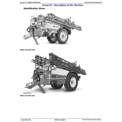 TM403719 John Deere M944 (i) , M952 (i) , M962 (i) , R944i, R952i, R962i Trailed Sprayers Pdf Technical Service Manual